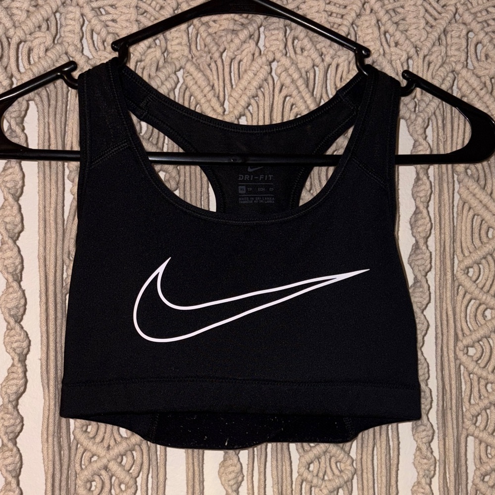 Nike Black Sports Crop Top with White Swoosh